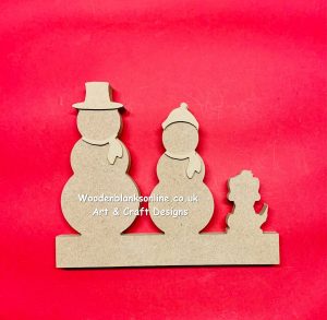 Snowman family and dog